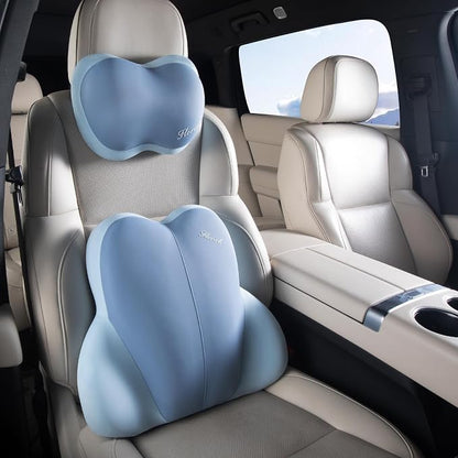 FLORICH Lumbar Support with Car headrest Back Pillow for Chairs Headrest Pillow for Car Ergonomic Ultrathick Memory Foam Back Pillow for Office Chair (Dark Blue)