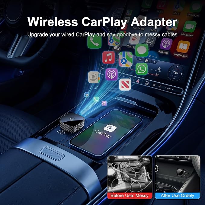 Wireless CarPlay Adapter for Apple iPhone & Android Auto 2026 Upgrade - Bluetooth & Wi-Fi, Plug & Play, 3X Fast Auto-Reconnect, No Latency, Convert Wired to Wireless Car Play Adapter (Black)