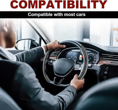 Universal Fit Carbon Fiber Steering Wheel Cover, Segmented Steering Wheel Protector, Carbon Fiber Anti-Skid Steering Wheel Cover Car Interior Accessories (2 Pcs Black)