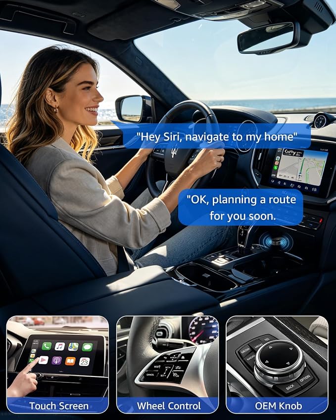4 in 1 Wireless CarPlay Adapter Car Screen Mirroring Adapter for Apple iPhone& Android, Convert Wired CarPlay to Wireless, Stable Control & No Delay Latency, Plug and Play