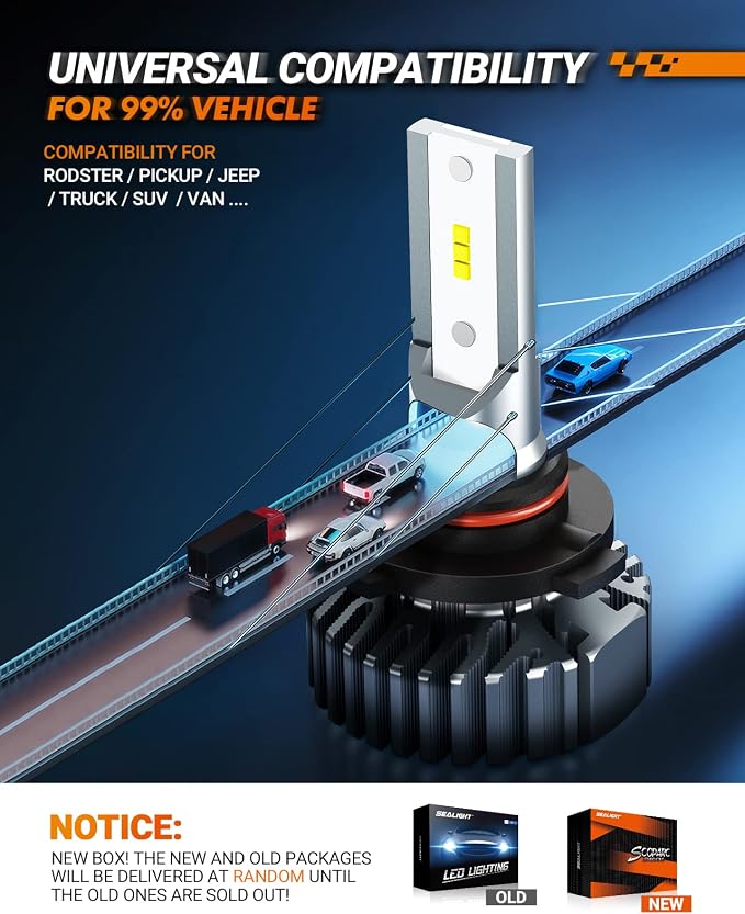 SEALIGHT 9005 for 𝗔𝗧𝗩𝘀 & Powersports, 8×Brighteness S1 Series Wireless 𝟗𝟎𝟎𝟓 𝐅𝐨𝐠 Lamps 1:1 Real Size 10 Years Lifespan- Pack of 2