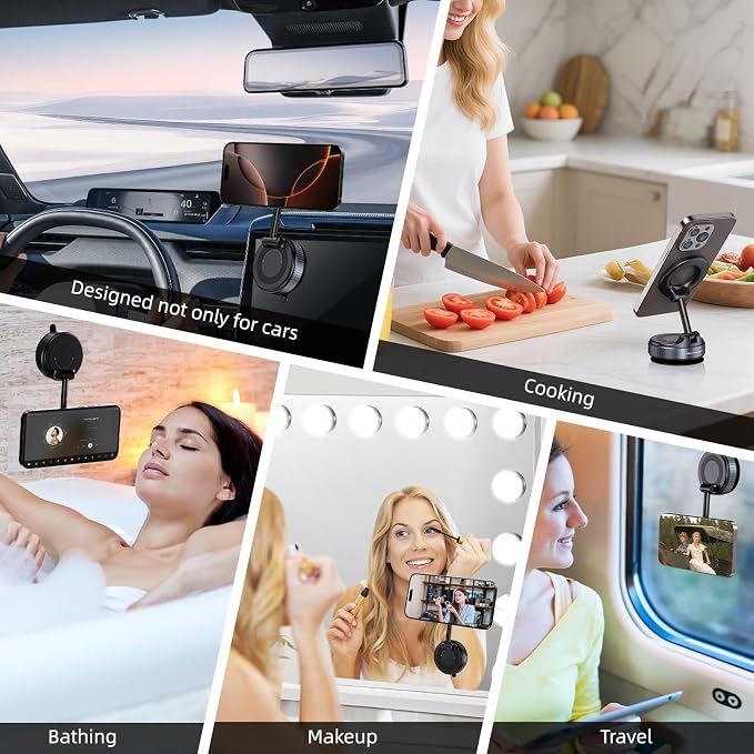 Jikasho Vacuum Magnetic Car Phone Holder for Magsafe, Hands-Free 360° Adjustable Suction Cup Phone Mount for Car/Gym/Mirror/Smooth Surface, Compatible with iPhone & Android (Space Grey)