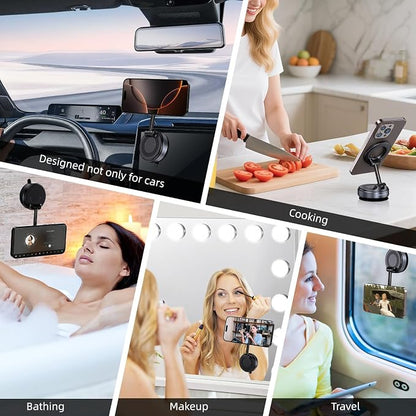 Jikasho Vacuum Magnetic Car Phone Holder for Magsafe, Hands-Free 360° Adjustable Suction Cup Phone Mount for Car/Gym/Mirror/Smooth Surface, Compatible with iPhone & Android (Stellar Gray)