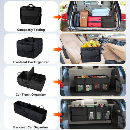 Car Trunk Organizer for SUV 60L Backseat Car Organizer Back Seat Large Storage Trunk Compartment Collapsible Car Caddy Heavy Duty Truck Storage Bin w/6 Pockets Adjustable Straps Cargo Van Jeep Sedan