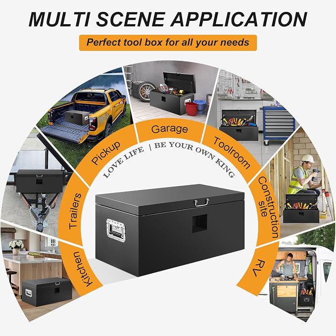 36" Truck Tool Box,Heacy Duty Metal Storage Organizer with Strong locking tongue,Trailer Tongue Box with Safe Hinge, for Truck,Pickup,RV,Garage,Best gift for family and friend,Black Power Coating