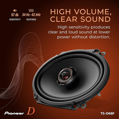 Pioneer D-Series TS-D68F 6” x 8” 2-Way Speakers (Pair) – 280W Max, Balanced Sound + Smooth Treble, Ideal Factory Upgrade, Add an Amplifier for Even Better Performance