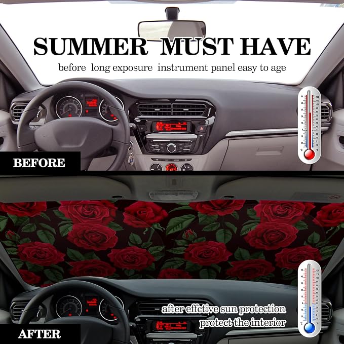 Windshield Sun Shade Foldable Car Front Window Covers for Car Accessories Sun Heat UV Rays Visor Protector Protection for Universal Cars SUV Truck (Rose)
