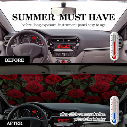 Windshield Sun Shade Foldable Car Front Window Covers for Car Accessories Sun Heat UV Rays Visor Protector Protection for Universal Cars SUV Truck (Rose)