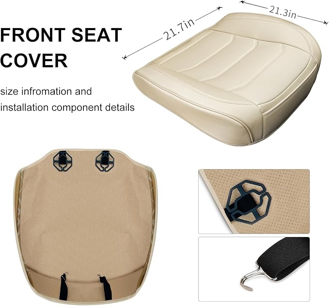 BOPUOVRE Car Seat Cover for Luxury & Comfort - PU Leather, Anti-Slip, Full Wrap Protection with Storage Pocket for Bottom Cushion - Universal Fit for 95% of Vehicles (Yellowish-White,2 Piece)