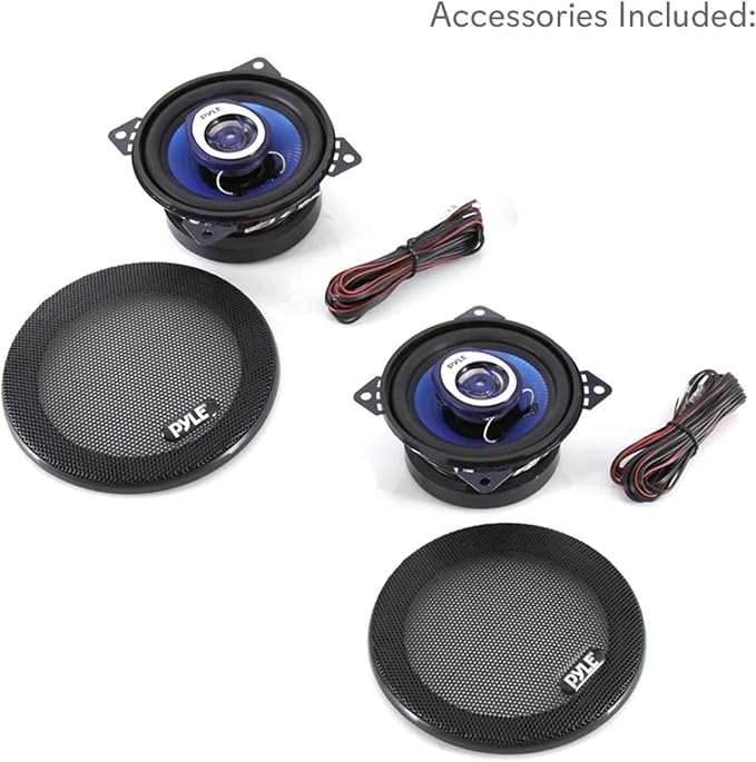 Pyle 4" Car Sound Speaker (Pair) - Upgraded Blue Poly Injection Cone 2-Way 180 Watt Peak w/ Non-fatiguing Butyl Rubber Surround 110 - 20Khz Frequency Response 4 Ohm & 3/4" ASV Voice Coil - PL42BL