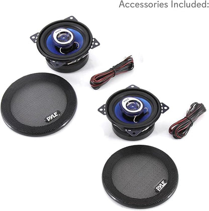 Pyle 4" Car Sound Speaker (Pair) - Upgraded Blue Poly Injection Cone 2-Way 180 Watt Peak w/ Non-fatiguing Butyl Rubber Surround 110 - 20Khz Frequency Response 4 Ohm & 3/4" ASV Voice Coil - PL42BL