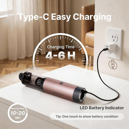 Shop-Vac S4 Mini Car Vacuum Cordless, 15000Pa 4-in-1 Portable Handheld Desk Vacuum & Air Duster with Brushless Motor, LED Light, Multi-Nozzles, 2 Modes, for Car, Office, Keyboard Cleaning (Champagne)