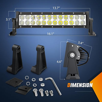 Nilight 13.5Inch 72W Curved Spot Flood Combo Led Light Bar Off Driving RoadFog Light 12V On/Off Switch 16AWG Wiring Harness Kit-1 Lead,2 Year Warranty