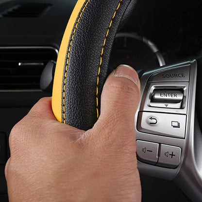 Leather Car Steering Wheel Cover, Non-Slip Car Wheel Cover Protector Breathable Microfiber Leather Universal Fit for Most Cars (Black&Yellow)