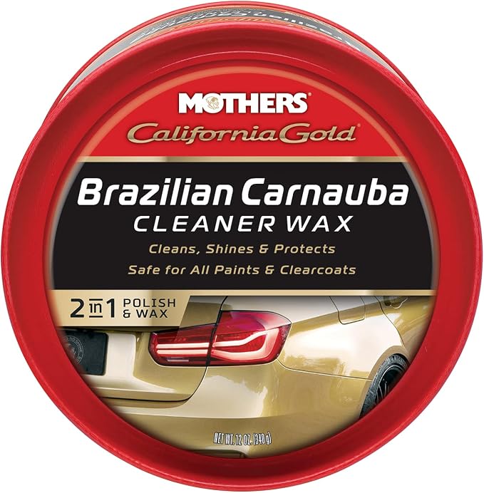 Mothers California Gold Brazilian Carnauba Cleaner Wax, 12 oz. Paste – Cleans & Waxes in One Step, Removes Oxidation & Swirls, Premium Carnauba Shine & Protection for All Paint Finishes (05500)