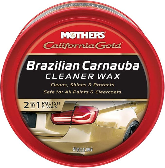 Mothers California Gold Brazilian Carnauba Cleaner Wax, 12 oz. Paste – Cleans & Waxes in One Step, Removes Oxidation & Swirls, Premium Carnauba Shine & Protection for All Paint Finishes (05500)