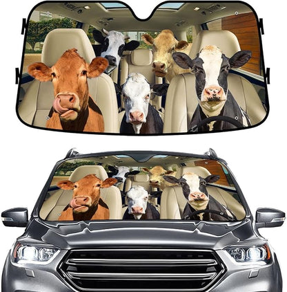GENANY Cute Cow Family Funny Windshield Sun Shade for Car SUV Truck (55x30 Inches), Sun Shade Windshield, Protector Blocks UV, Spring Car Decor