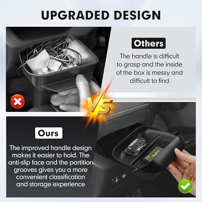 Autorder 2PCS Center Console Organizer for 2019-2025 Toyota RAV4 Accessories ABS Driver Drawer Storage Box Silicone Glove Box Organizer Center Console Insert Tray with Anti-Slip Surface