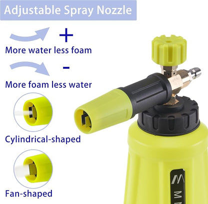 M MINGLE Foam Cannon for Pressure Washer, Car Foam Sprayer with 1/4 Inch Quick Connector, Wide Mouth Heavy Duty Car Wash Foam Blaster Power Washer, 1 Liter with 5 Nozzle Tips