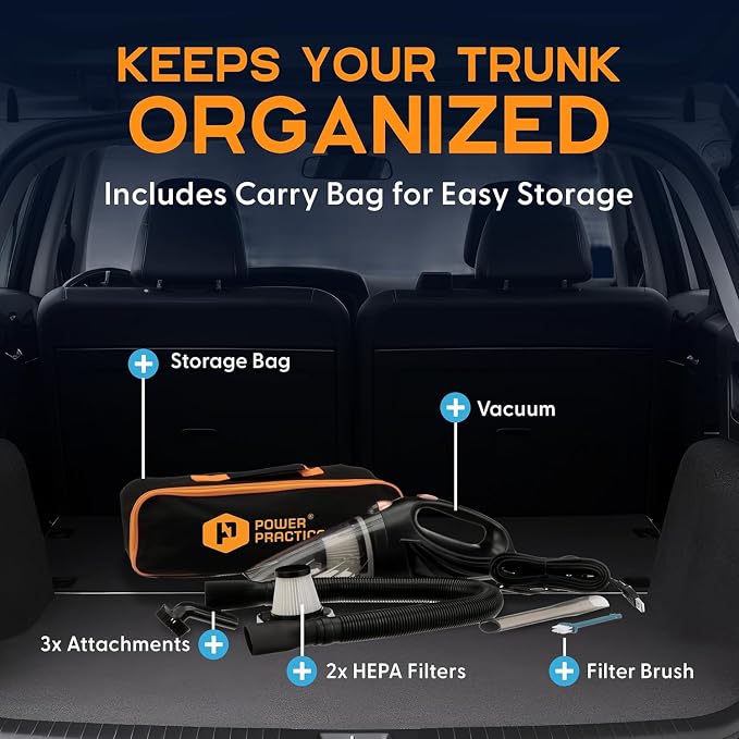 Power Practical Handheld Cordless Vacuum Cleaner, Rechargeable Portable Car Vacuums W/Strong Suction, Bag & Attachments, Small Vac Cleaner for Car, Couch, Home, Car Suction Cleaner