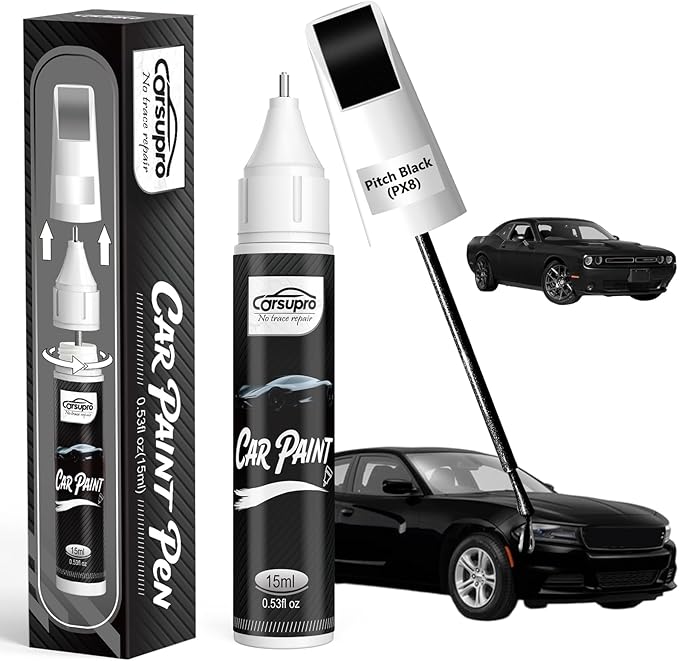 Pitch Black(PX8) for Dodge Touch Up Paint Pen, 2 in 1 Car Scratch Remover with Pen Tip and Brush, Precise Color Match for Car Paint Scratch Repair, Quickly and Easily Fix Chips and Nicks