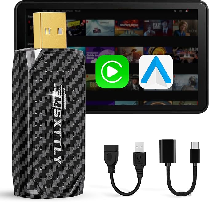 MSXTTLY Mini 3in1 Stream CarPlay Android Auto Wireless Adapter, Support Netflix/YouTube/TikTok/PrimeVideo Box, Only Compatible with Wired CarPlay Car Model 2017+, for Android 11 & iPhone iOS 10+