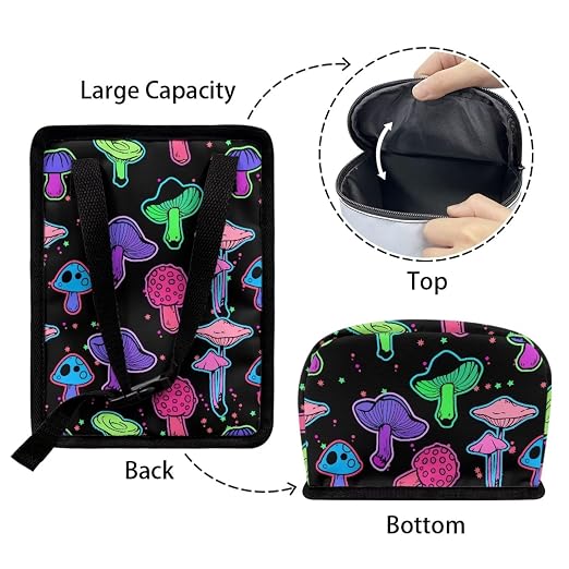 Rainbow Trippy Mushroom Print Car Trash Can with Lid and Zipper Portable Foldable Garbage Can Bag Hanging for Headrest Leakproof Organizer and Storage Bag Retro Car Interior Accessories