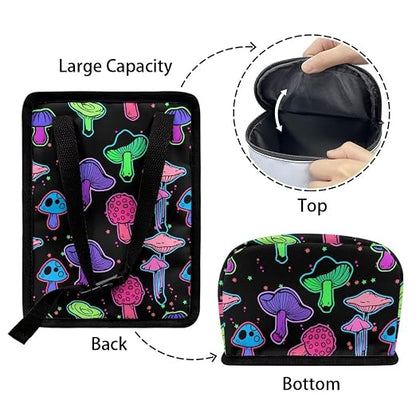 Rainbow Trippy Mushroom Print Car Trash Can with Lid and Zipper Portable Foldable Garbage Can Bag Hanging for Headrest Leakproof Organizer and Storage Bag Retro Car Interior Accessories