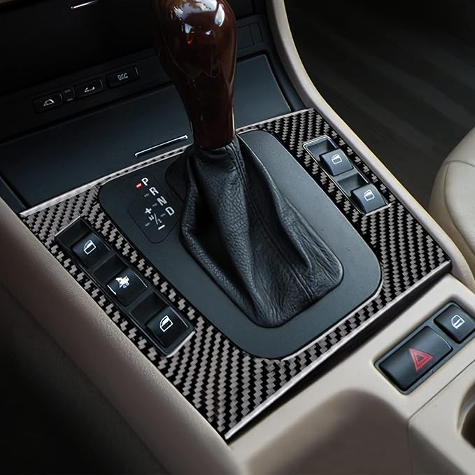 AIRSPEED Carbon Fiber Center Console Gear Shift Outter Frame Cover Window Button Surround Trim for BMW E46 1998-2006, Black