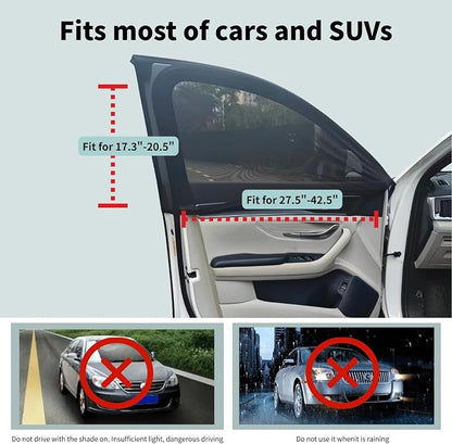 Car Front Side Window Shades,2 Pack Breathable Mesh Car Window Screens Sun Shades Covers for Car Camping, Fit for 95% of Sedan Cars and Medium SUVs