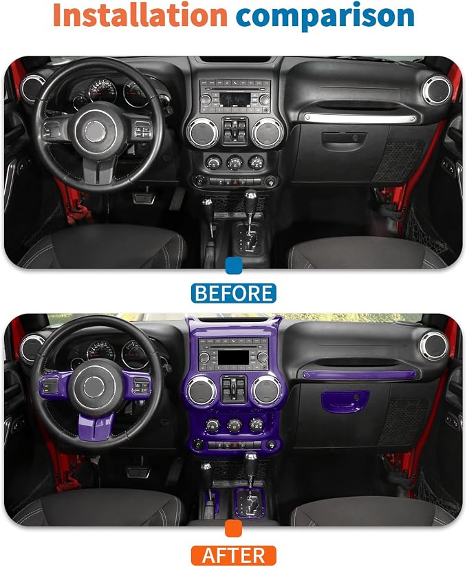 JeCar 10pcs Full Purple Interior Trim Kit Fit for Jeep Wrangler JK 2011-2017