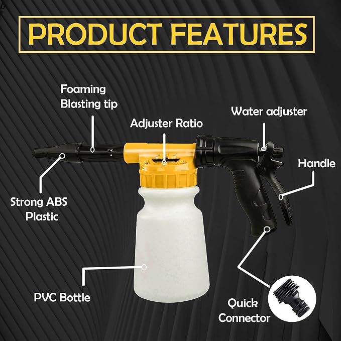 Foam Cannon for Garden Hose，Adjustment Ratio Dial Foam Gun,Car Wash Soap Spray Foamer Yellow