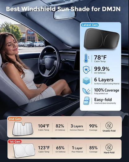 DMJN Front Windshield Sun Shade for Toyota Camry (2025-2026), [Nano Ice-Crystal Coatings] UPF50+ Heat & UV Block, Protect Car Interior & Keep Cool, Flodable Steel-Ring Car Cover for Summer