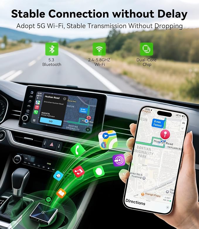 Wireless CarPlay Adapter for iPhone, Converts Wired to Wireless Apple CarPlay Adapter, Includes USB-A to USB-C Dongle, Easy Use, Stable Control, No Delay, Compatible with Cars from 2016 & iOS 10+