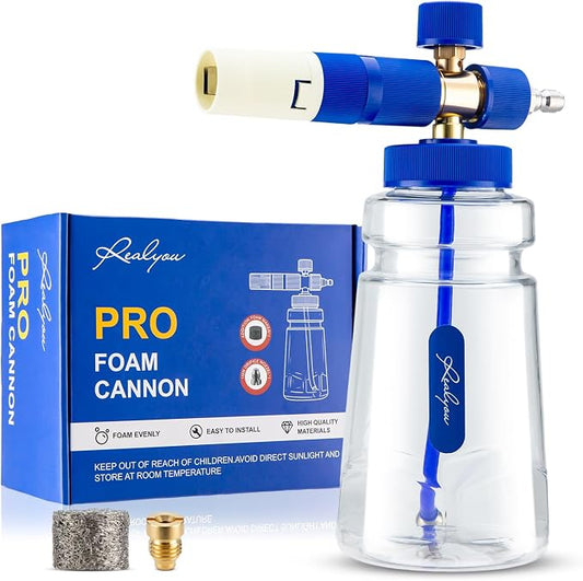 REALYOU Foam Cannon, Foam Cannon for Pressure Washer with 1/4 Inch Quick Connector, Additional 1.1mm Orifice Nozzle and 1L Bottle
