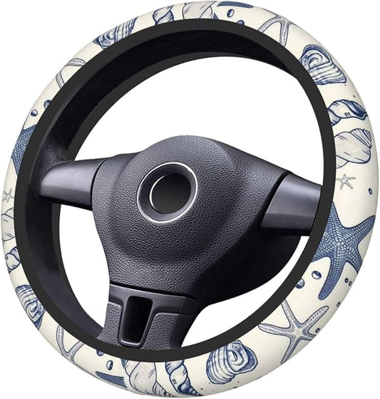 Car Steering Wheel Cover with Anti-Slip Lining, Universal 15 inch Wheel Cover, Fashion Car Interior Accessories for Women Men - Sea Starfish Shells