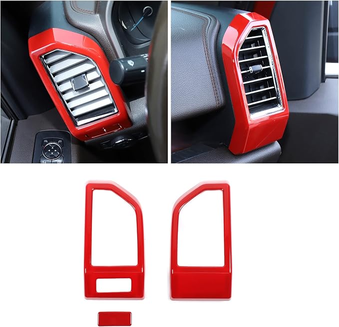 JeCar 11PCS Interior Decoration Trim Kit for Ford F150 2015-2020 Steering Wheel & Center Console Trim Dashboard & Rear Air Conditioner Vent Cover (Red)