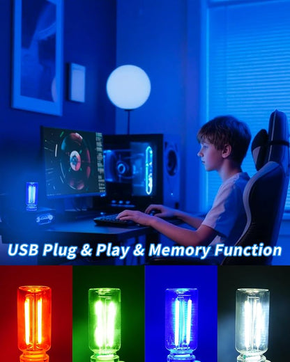 USB Light Touch Dimmable Retro USB Led Lights for Car,Mini USB Light Bulb Ambient Lighting for Car Bedroom Party Christmas Hallway Camping,Blue 2Pack