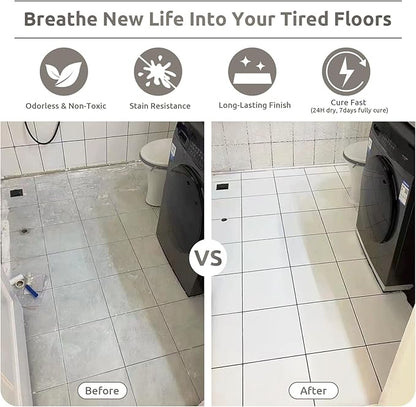 One Step Interior Floor Coating Kit, Water-based & Low Odor One-Step Floor Paint, High Hardness Waterproof Paint for Ceramic, Porcelain, Fiberglass, Hardwood, Laminate, Vinyl, 35OZ, White