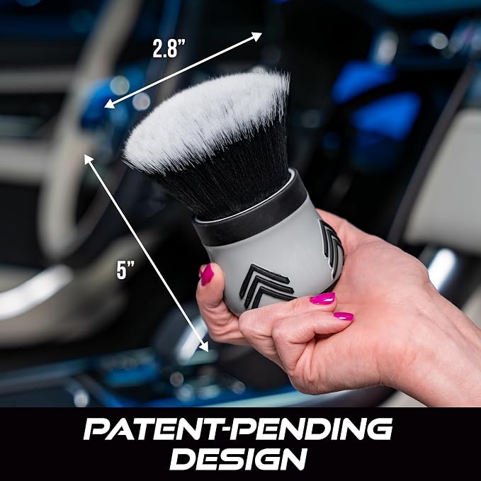VIKING Car Cleaning Brush for Car Detailing Kit, Super-Soft Bristles for Interior Detail and Cleaning, 5 Inch Diameter, Black/Grey, Storage Stand Included