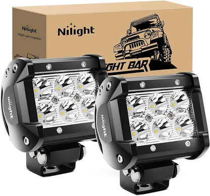 Nilight Led Pods 2Pcs 18W 1260LM Spot Off Road Lights Super Bright Driving Fog Boat Lamp Work Lighting Bar for Trucks Van Camper Wagon Car Pickup Golf Cart ATV UTV SUV Boat 4x4