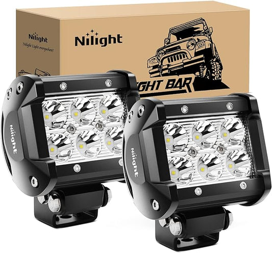 Nilight Led Pods 2Pcs 18W 1260LM Spot Off Road Lights Super Bright Driving Fog Boat Lamp Work Lighting Bar for Trucks Van Camper Wagon Car Pickup Golf Cart ATV UTV SUV Boat 4x4