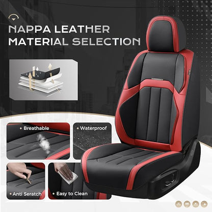 Coverado Car Seat Covers Front Set, Luxury Nappa Leather Seat Covers Universal Fit Waterproof Non-Slip Breathable Automotive Seat Protectors for Cars, SUVs, Trucks