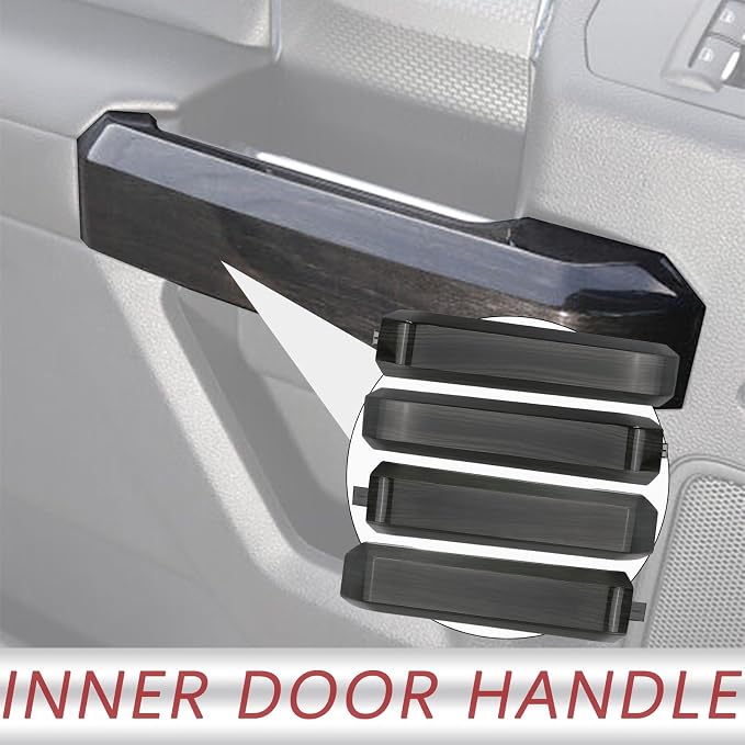 TQPONLY Interior Inner Door Handle Cover Trim | Fits 2015-2020 Ford F150 SuperCrew Truck Accessories Replacement | 1 Set Front and Rear Door Armrest Pull Handle (Black Wood Grain)