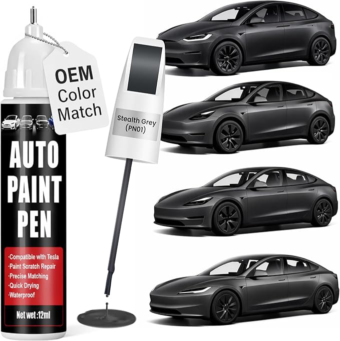Touch Up Paint for Cars (Stealth Grey PN01), Compatible with Tesla Model Y/3/X/S, 0.4 fl oz Color Accurate 2-in-1 Car Paint Scratch Repair Pen, Easy to Use, Fast-Drying, Long-Lasting