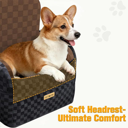 PETICON Waterproof Dog Car Seat for Small Medium Dogs, 6in Memory Foam Pet Booster Seat for Dogs up to 26 lbs with Pockets, Detachable Washable Pet Carseat with Y-Shape Safety Belt