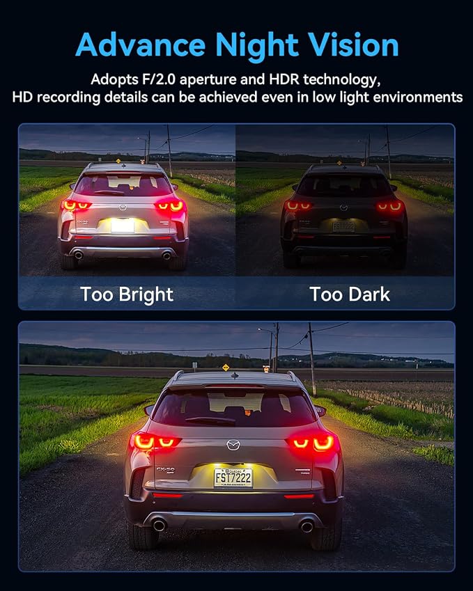 Dash Cam Front Rear with 3 Channel, 4K Full UHD Car Camera, 5GHz WiFi & App Control, Free 32GB Card Included, Dash Camera for Cars with IR Night Vision, 24 Parking Mode, Loop Recording, G-Sensor