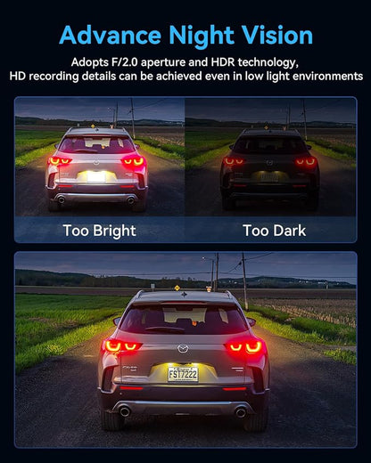 Dash Cam Front Rear with 3 Channel, 4K Full UHD Car Camera, 5GHz WiFi & App Control, Free 32GB Card Included, Dash Camera for Cars with IR Night Vision, 24 Parking Mode, Loop Recording, G-Sensor