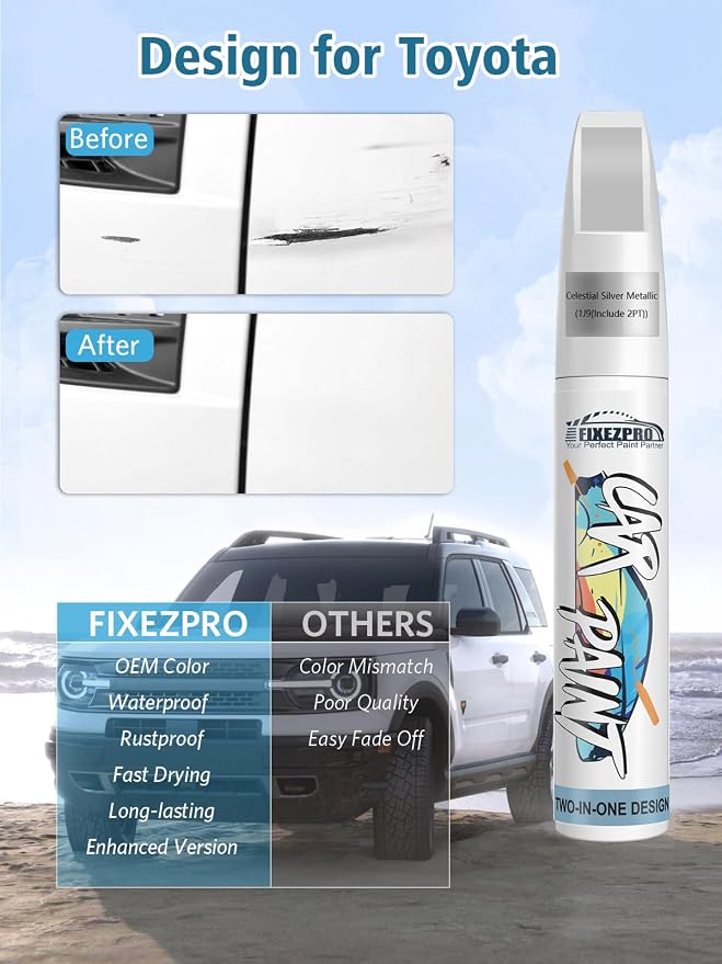 1J9/2PT Celestial Silver Metallic Car Touch Up Paint for Toyota, Color Match Auto Paint Repair Pen,Professional Car Scratch Repair Remover Pen Quick Drying, Easy to Use