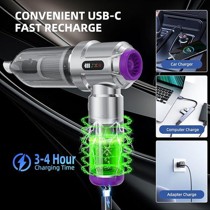 Cordless Vacuum Cleaner - 22000PA Handheld Car Vacuum, 4-in-1 Portable Mini Air Duster Rechargeable, 3-Speed Small Powerful Gadgets & Gifts, for Home, Office, Mattress, Carpet, Pet (Silver)